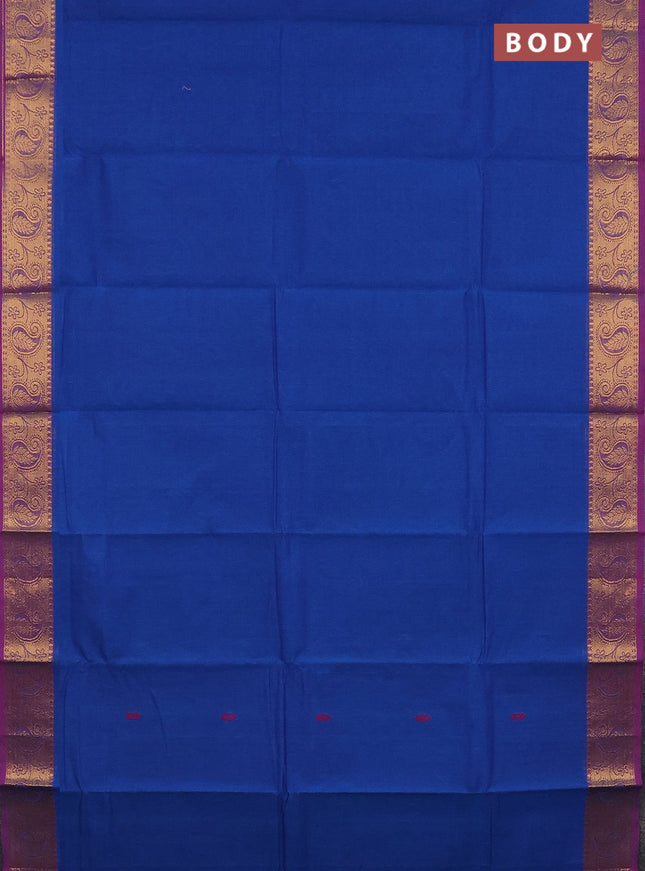 Chettinad cotton saree blue and purple with thread woven buttas and zari woven paisley border