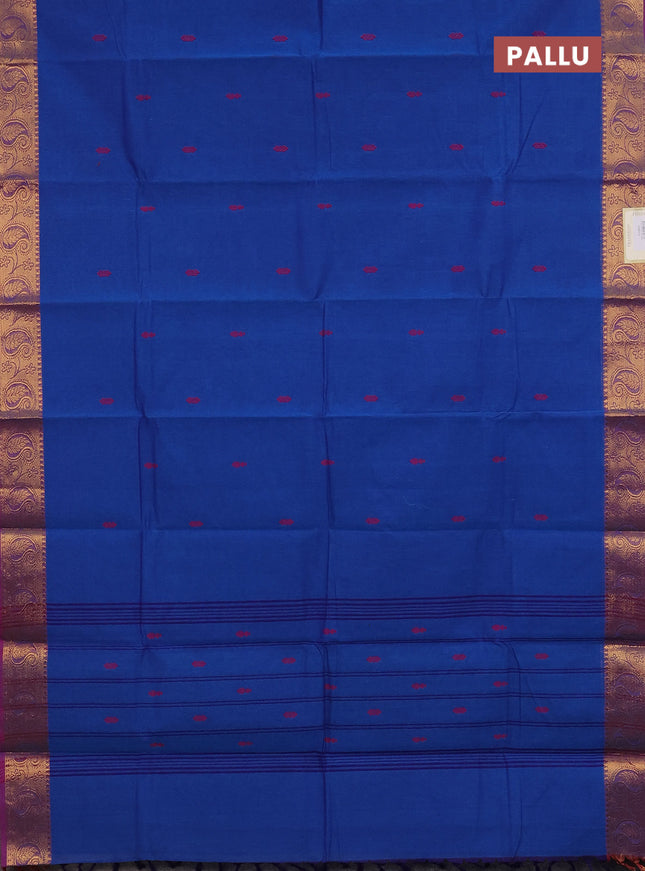 Chettinad cotton saree blue and purple with thread woven buttas and zari woven paisley border