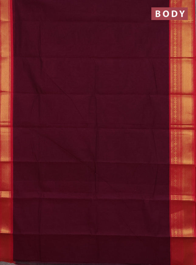Chettinad cotton saree dark magenta pink and pink with plain body and zari woven border