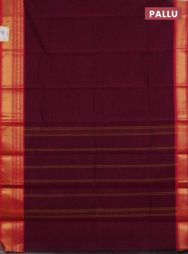 Chettinad cotton saree dark magenta pink and pink with plain body and zari woven border