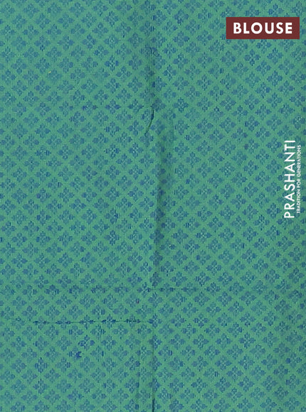 Chettinad cotton saree light green and dual shade of teal blue with plain body and zari woven border