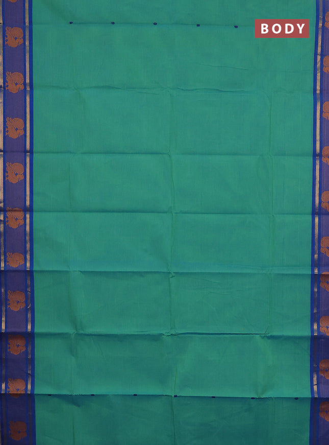 Chettinad cotton saree dual shade of teal green and cs blue with thread woven buttas and thread woven butta border