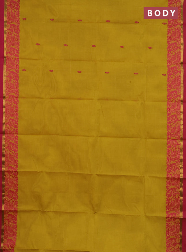 Chettinad cotton saree yellow and pink with thread woven buttas and thread woven zari simple border