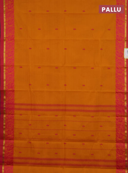 Chettinad cotton saree mustard yellow and pink with thread woven buttas and thread woven zari simple border