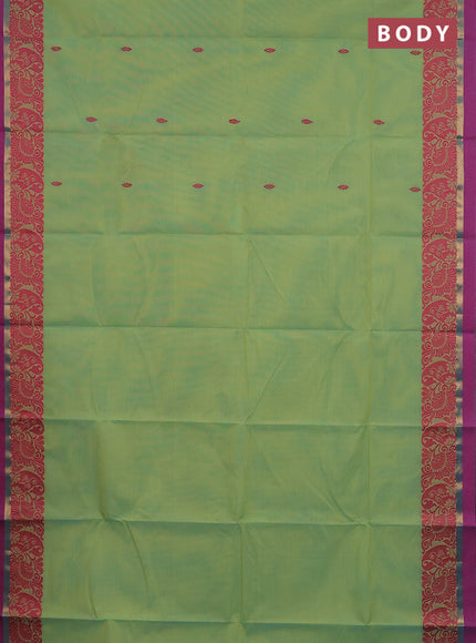 Chettinad cotton saree teal green and magenta pink with thread woven buttas and thread woven zari simple border