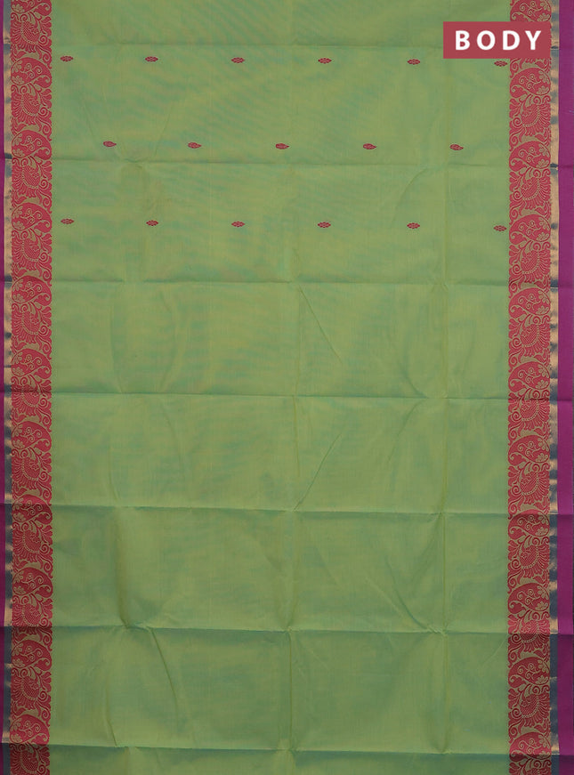 Chettinad cotton saree teal green and magenta pink with thread woven buttas and thread woven zari simple border
