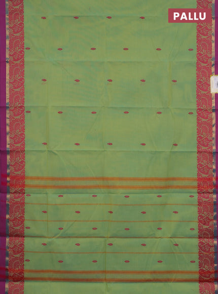 Chettinad cotton saree teal green and magenta pink with thread woven buttas and thread woven zari simple border