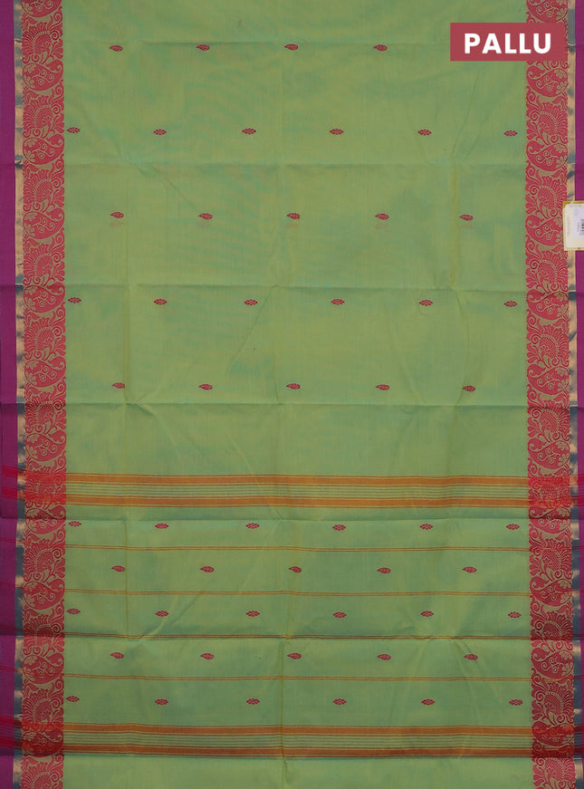 Chettinad cotton saree teal green and magenta pink with thread woven buttas and thread woven zari simple border