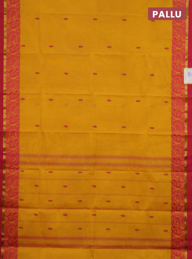 Chettinad cotton saree yellow and pink with thread woven buttas and thread woven zari simple border