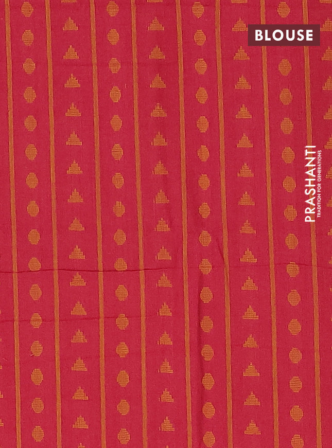 Chettinad cotton saree yellow and pink with thread woven buttas and thread woven zari simple border