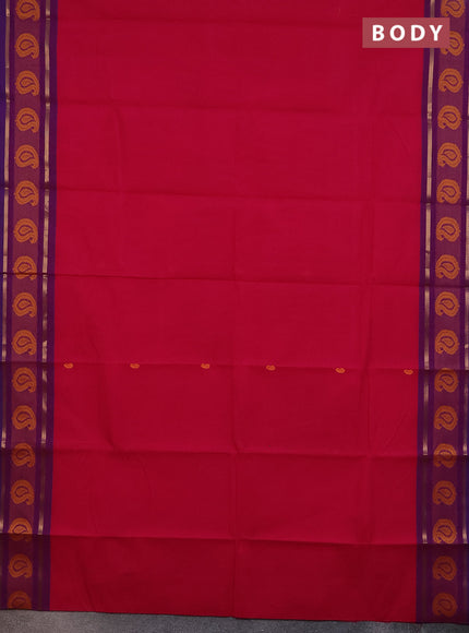Chettinad cotton saree pink and dual shade of purple with thread woven buttas and thread woven border