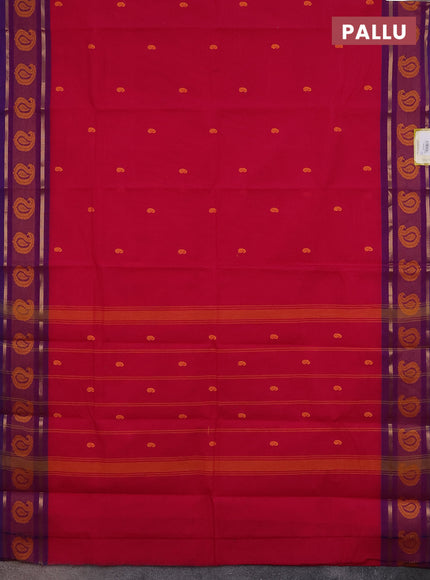 Chettinad cotton saree pink and dual shade of purple with thread woven buttas and thread woven border