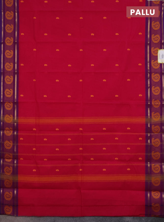 Chettinad cotton saree pink and dual shade of purple with thread woven buttas and thread woven border