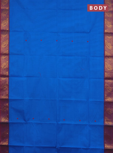 Chettinad cotton saree cs blue and maroon with thread woven buttas and zari woven border