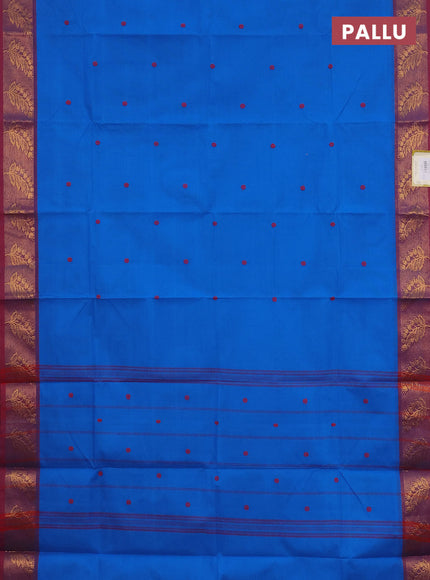 Chettinad cotton saree cs blue and maroon with thread woven buttas and zari woven border