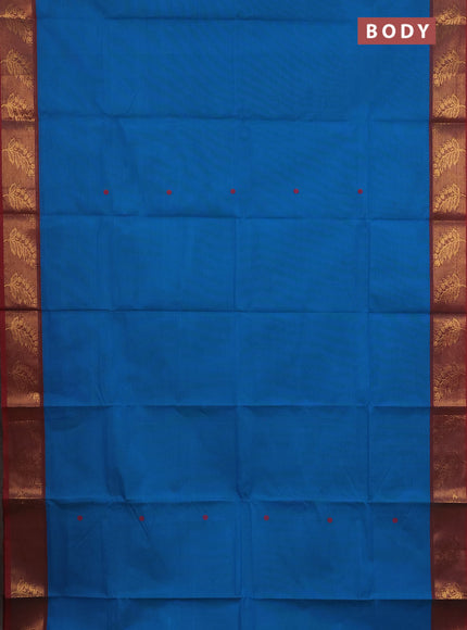 Chettinad cotton saree cs blue and maroon with thread woven buttas and zari woven border