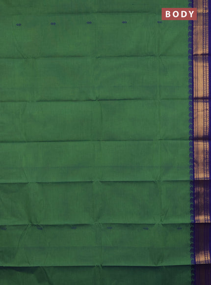 Chettinad cotton saree dual shade of green and blue with thread woven buttas and zari woven border