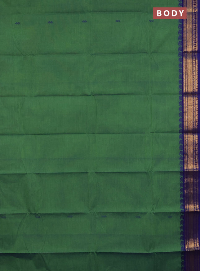 Chettinad cotton saree dual shade of green and blue with thread woven buttas and zari woven border
