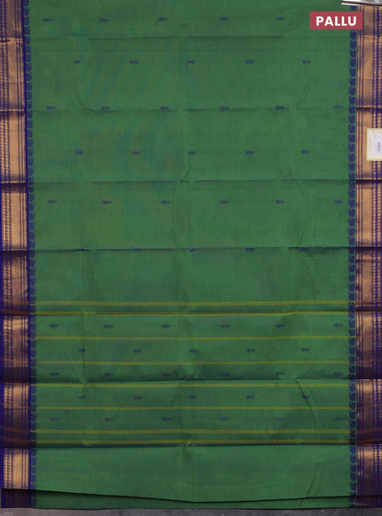 Chettinad cotton saree dual shade of green and blue with thread woven buttas and zari woven border