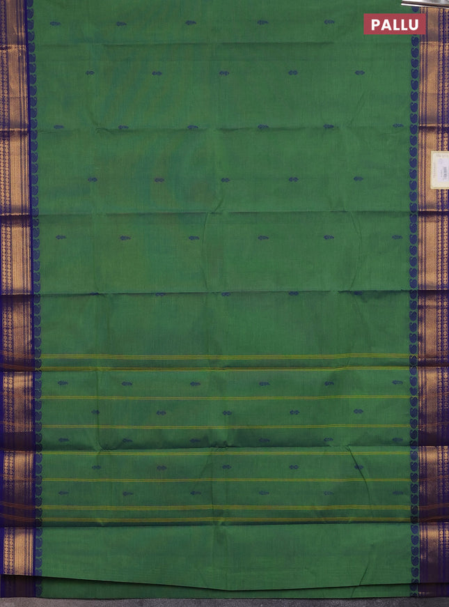 Chettinad cotton saree dual shade of green and blue with thread woven buttas and zari woven border