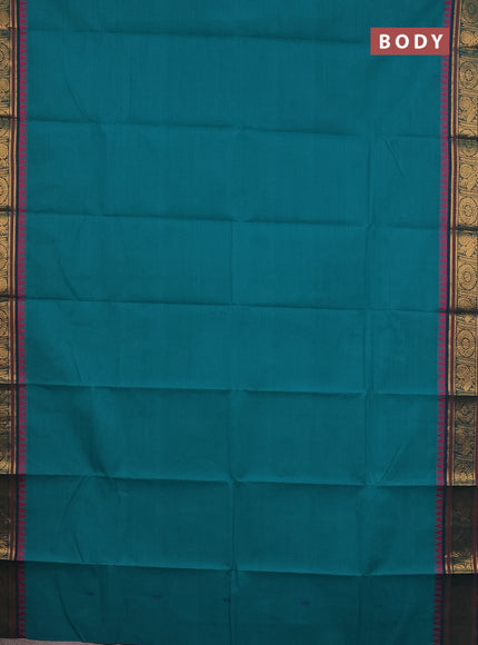 Chettinad cotton saree teal green with thread woven buttas and zari woven border