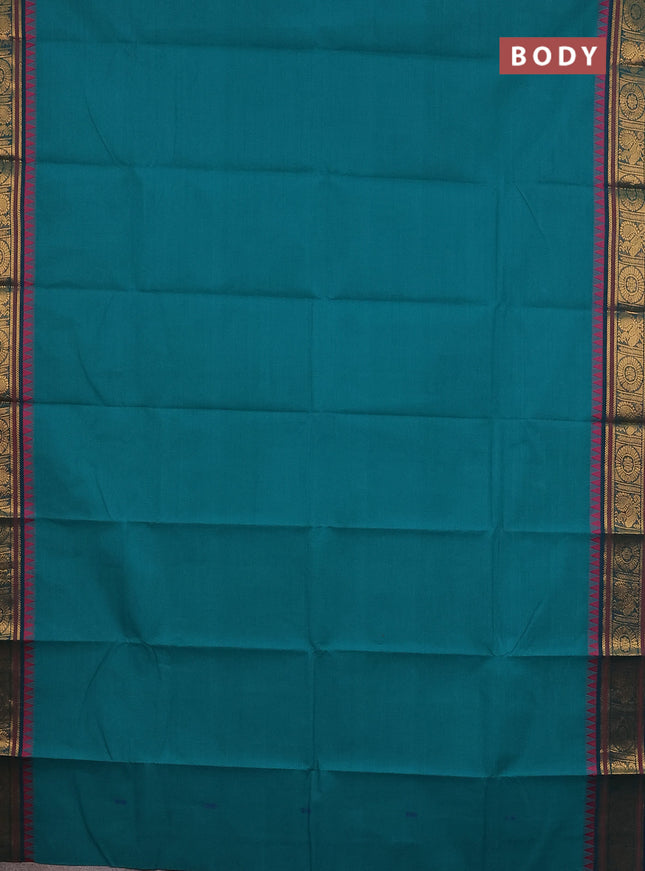Chettinad cotton saree teal green with thread woven buttas and zari woven border