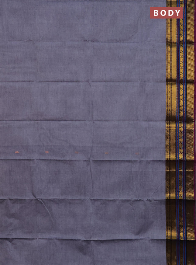 Chettinad cotton saree grey and purple with zari woven buttas and zari woven border