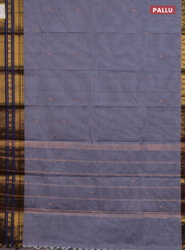 Chettinad cotton saree grey and purple with zari woven buttas and zari woven border