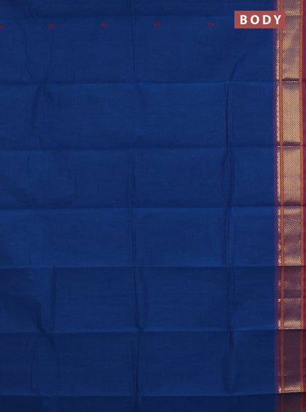 Chettinad cotton saree cs blue and maroon with thread woven buttas and zari woven border