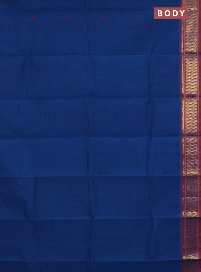 Chettinad cotton saree cs blue and maroon with thread woven buttas and zari woven border