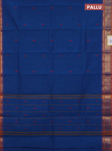 Chettinad cotton saree cs blue and maroon with thread woven buttas and zari woven border