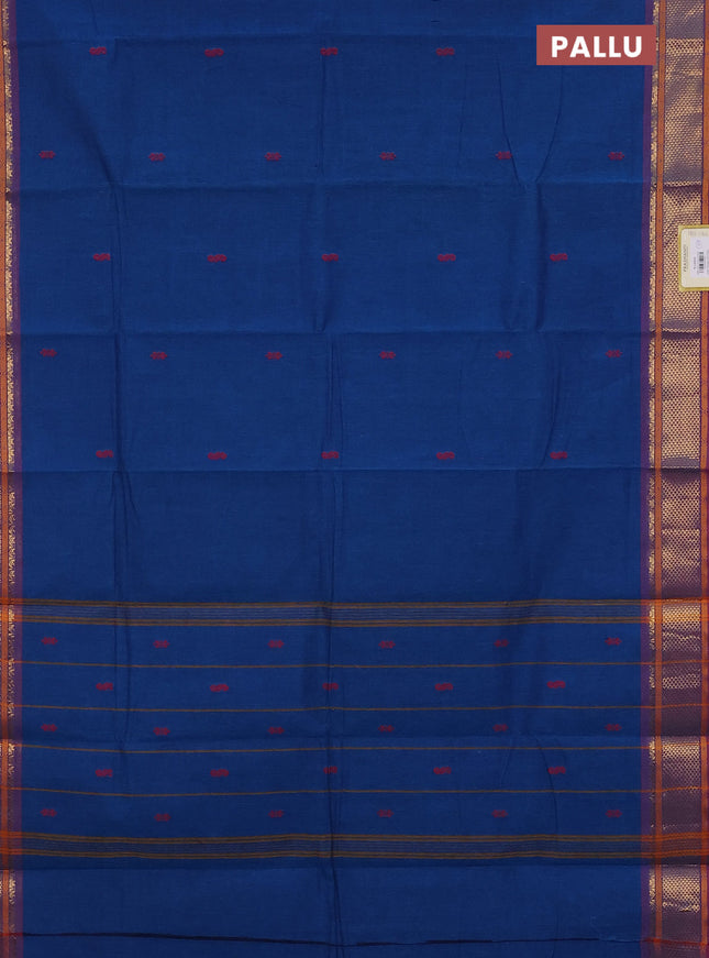 Chettinad cotton saree cs blue and maroon with thread woven buttas and zari woven border