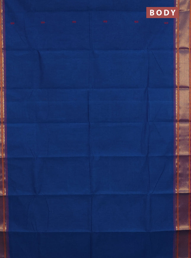 Chettinad cotton saree cs blue and dark pink with thread woven buttas and zari woven border