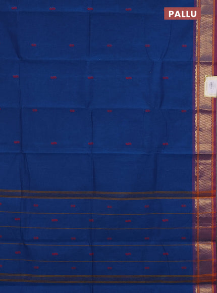 Chettinad cotton saree cs blue and dark pink with thread woven buttas and zari woven border