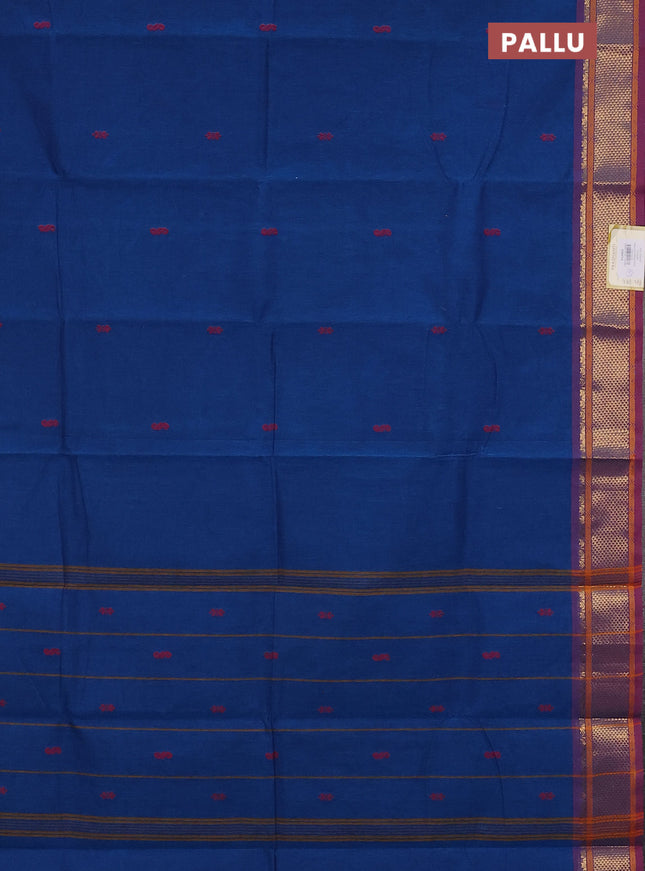 Chettinad cotton saree cs blue and dark pink with thread woven buttas and zari woven border