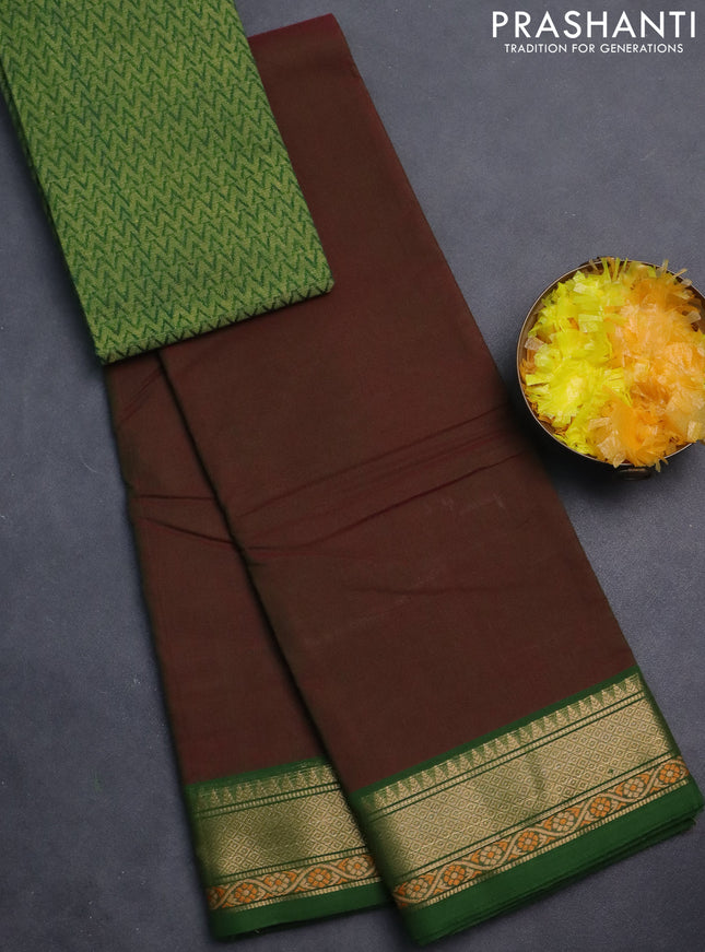 Chettinad cotton saree dual shade of manthulir green and green with plain body and zari woven border