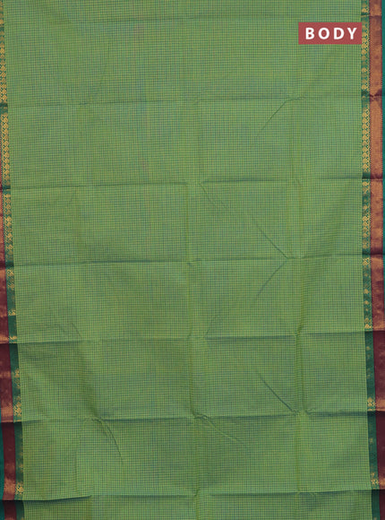 Chettinad cotton saree teal green with allover small checked pattern and zari woven border