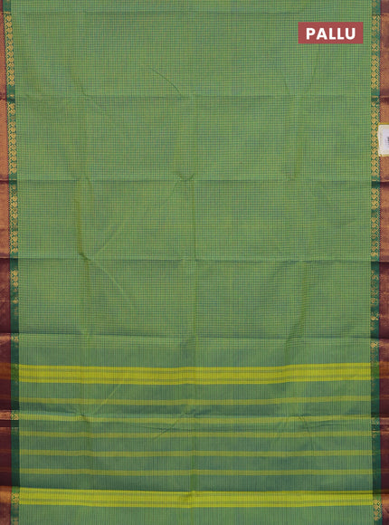 Chettinad cotton saree teal green with allover small checked pattern and zari woven border
