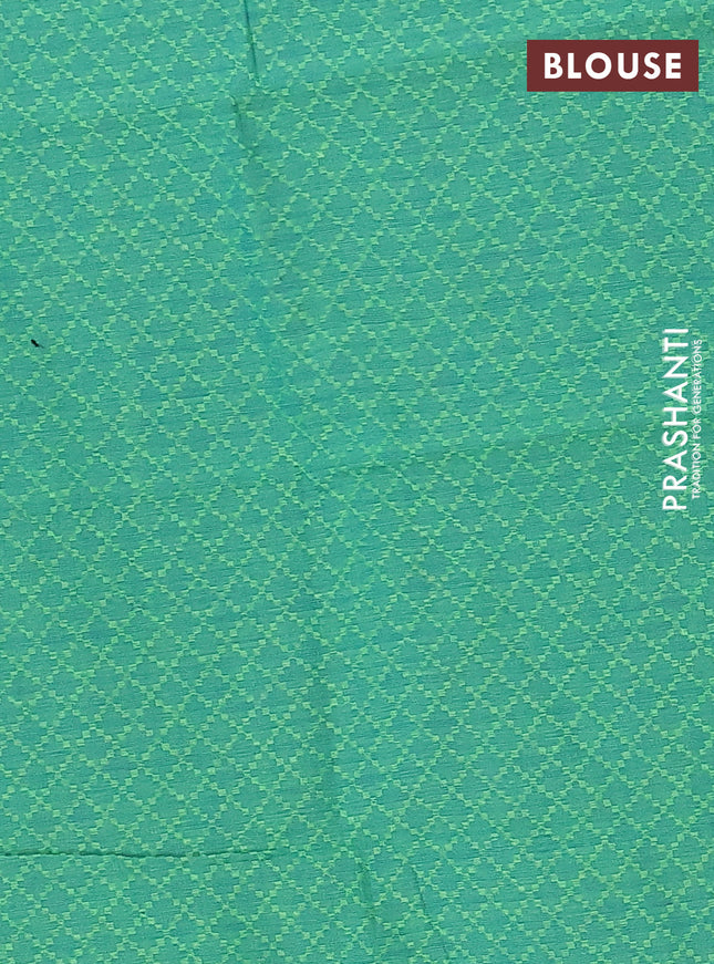 Chettinad cotton saree teal green with allover small checked pattern and zari woven border