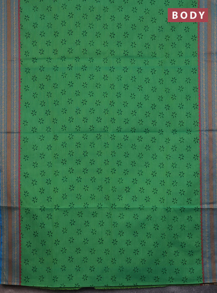 Chettinad cotton saree green and cs blue with allover block prints and thread woven border