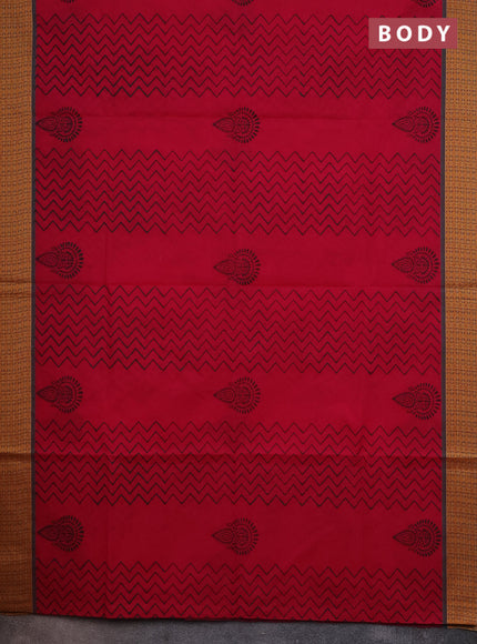 Chettinad cotton saree pink and peacock green with allover block prints and thread woven border