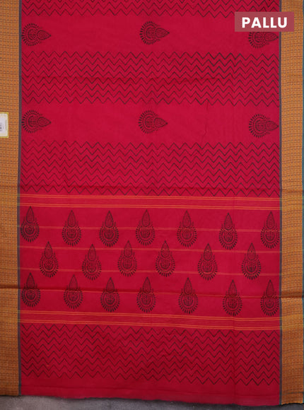 Chettinad cotton saree pink and peacock green with allover block prints and thread woven border