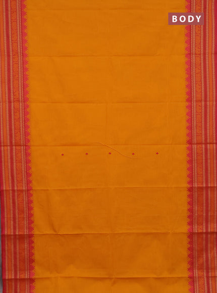 Chettinad cotton saree mango yellow and pink with thread woven buttas and thread woven border