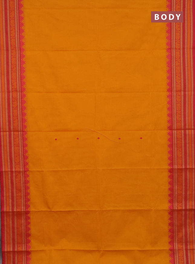 Chettinad cotton saree mango yellow and pink with thread woven buttas and thread woven border