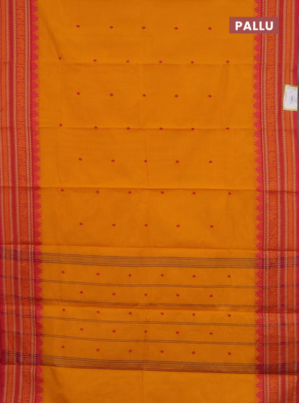 Chettinad cotton saree mango yellow and pink with thread woven buttas and thread woven border