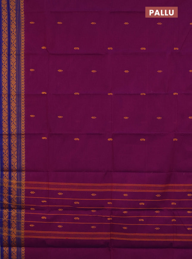 Chettinad cotton saree purple and blue with thread woven buttas and thread woven border
