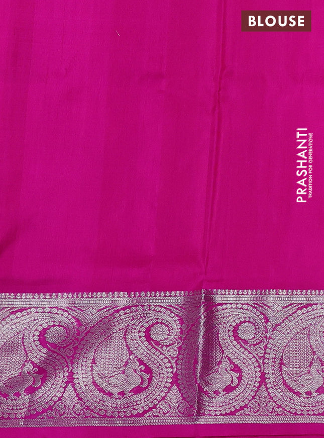 Venkatagiri silk saree dual shade of pinkish orange and pink with silver zari woven buttas and rich silver zari woven paisley border