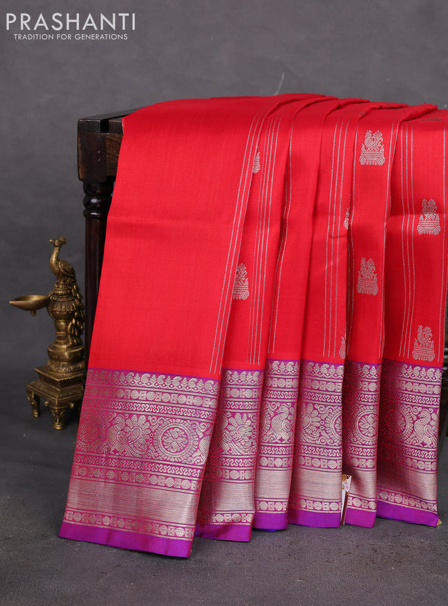 Venkatagiri silk saree red and blue with allover silver zari weaves & buttas and rich zari woven border