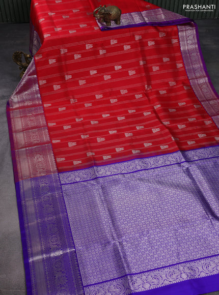Venkatagiri silk saree red and blue with allover silver zari weaves & buttas and rich zari woven border
