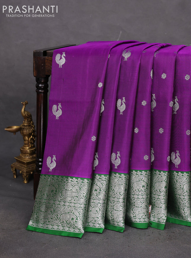 Venkatagiri silk saree purple and green with allover silver zari woven buttas and rich silver zari woven border